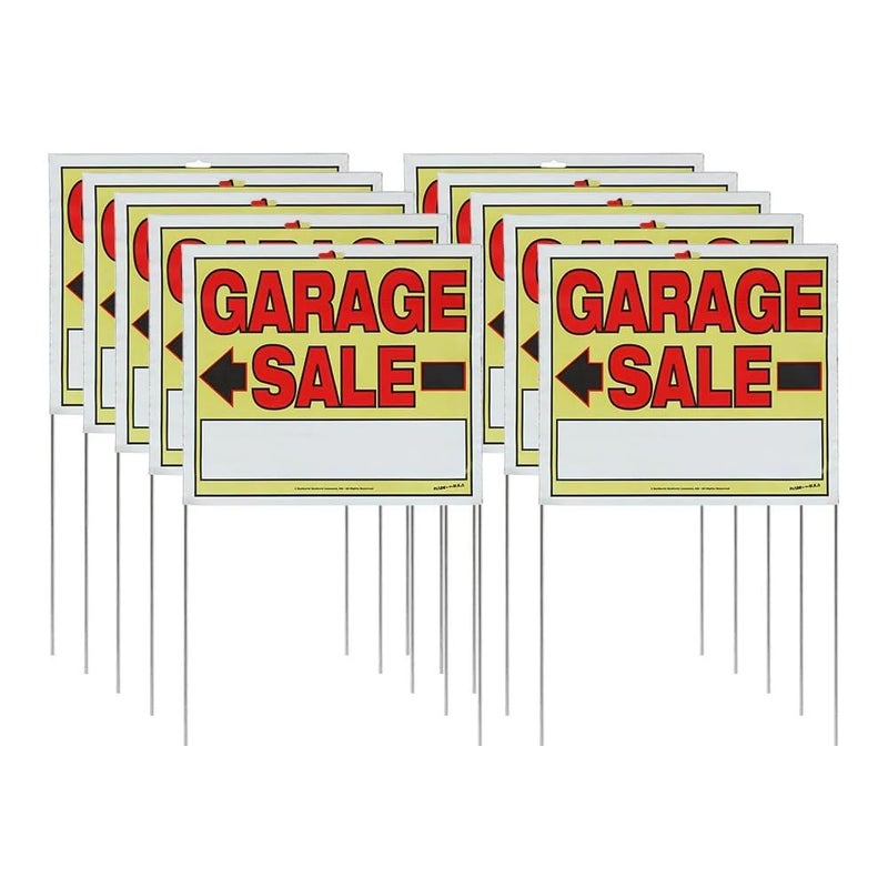 Sunburst Systems 3905 Garage Sale Sign, Assembled with metal U-Stake, Double Sided, 14" x 22" (Including Stakes), 10 Pack - Image 1